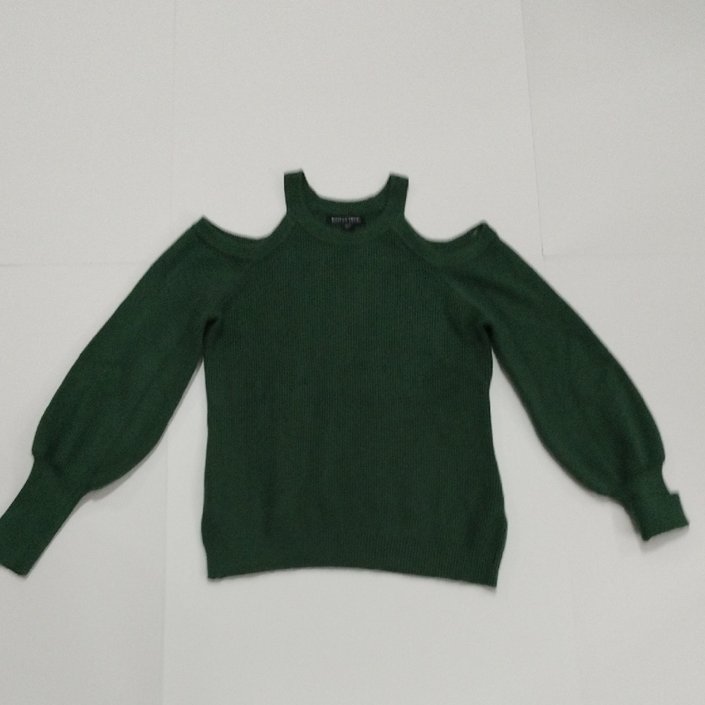 Boston Proper Forest Green Cold Shoulder Ribbed Knit Sweater | Size M | Mock Nec - Picture 3 of 6